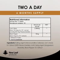 New Leaf Lions Mane Tablets 6 Month Supply
